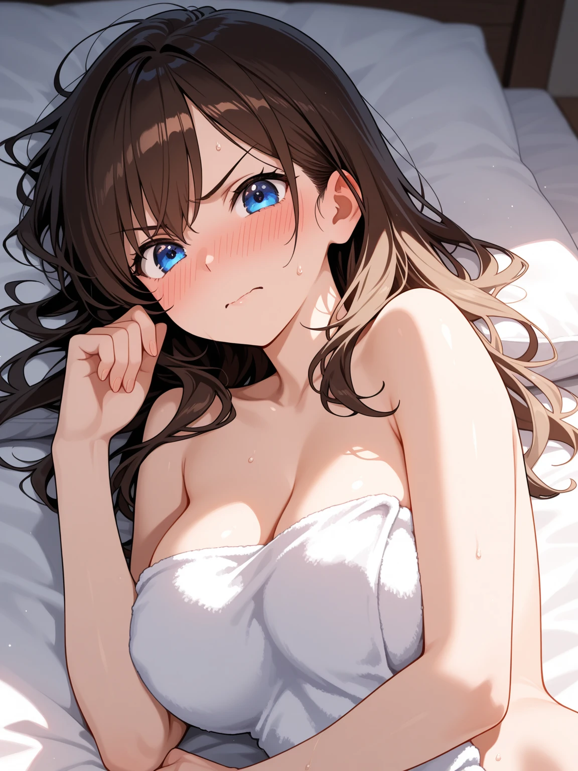 ((best quality, high resolution)), (delicate illustration), (pastelcolor style illustration:0.9), (watercolor style illustration:0.4), ((beautiful:1.3)), 4k,
1 girl, medium breasts, tareme, cute, (happy), (((sexy lingerie))), (((sexy))), nsfw, Long Wavy Hair, Honey Brown hair, , (cowboy shot),