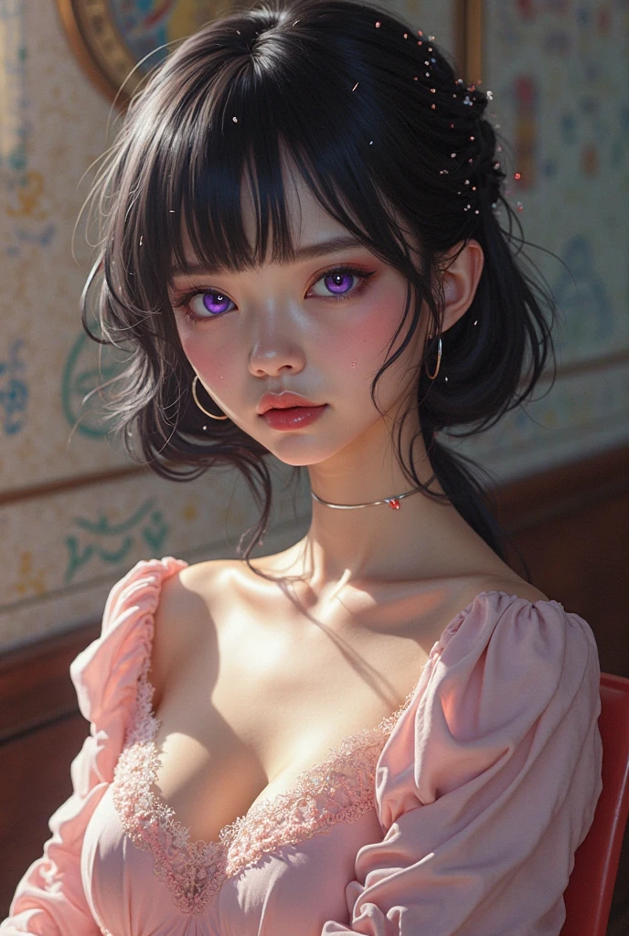 beautiful purple girl ,full body pose, wearing a bra, big  beautiful detailed eyes, beautiful detailed lips, extremely detailed face, long eyelashes, portrait, fantasy, realistic, photorealistic, 8k, high quality, masterpiece, vibrant colors, soft lighting