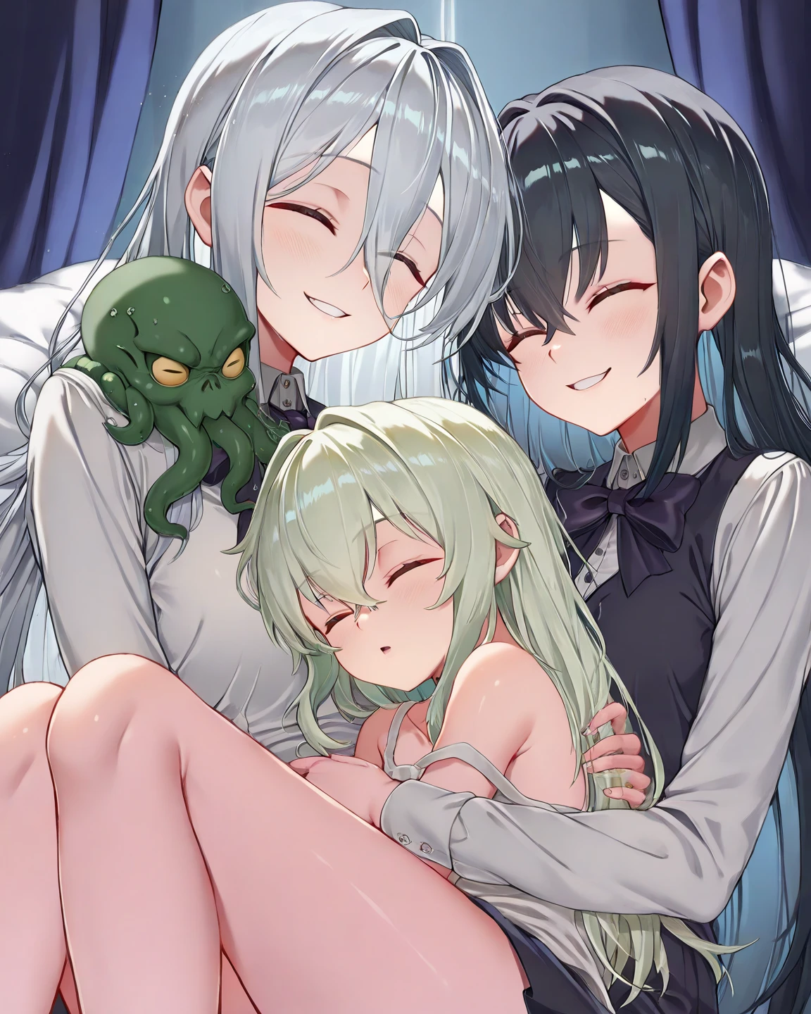 2girls,trapped within sticky slimy cocoons made of silk,surrounded by worms,(best quality,4k,8k,highres,masterpiece:1.2),ultra-detailed,(realistic,photorealistic,photo-realistic:1.37),dark,creepy,horror,haunting,nightmarish,gloomy,gritty,surreal,horrific atmosphere,mysterious,macabre,moody,ominous,dreadful,dimly lit,obsidian black,spooky,restrained lighting,high contrast,emphasizing shadows,visceral,menacing,uncomfortable,worm-like textures,dimly lit eyes,terrifying silence,sinister,claustrophobic,disturbing,nightmare-inducing ambiance,unnerving,gothic,grotesque,uncomfortable,Lowe contrast,limited color palette,restrained,monochrome,subdued tones,soft lighting,dense fog,creeping,claustrophobic environment,detailed spider web,subtle shades of gray,uncanny,valley effect,twisted,otherworldly,womb-like environment,horrific,pale skin,expressionless faces,darkness slowly consuming the scene,lurking darkness,whispering shadows,intense attention to detail.