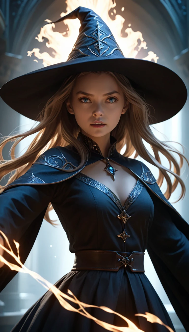 realistic, high resolution, soft lighting, 1 woman, alone, butt up, blue eyes, Witch Robe