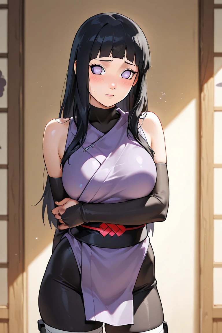 one-girl，little breast，cleavage，Off-the-shoulder attire，Bust photo，Naruto，Forehead，white  clothes，looks into camera，sportrait，ssmile，schools，‎Classroom，比基尼，cute little，Black hair