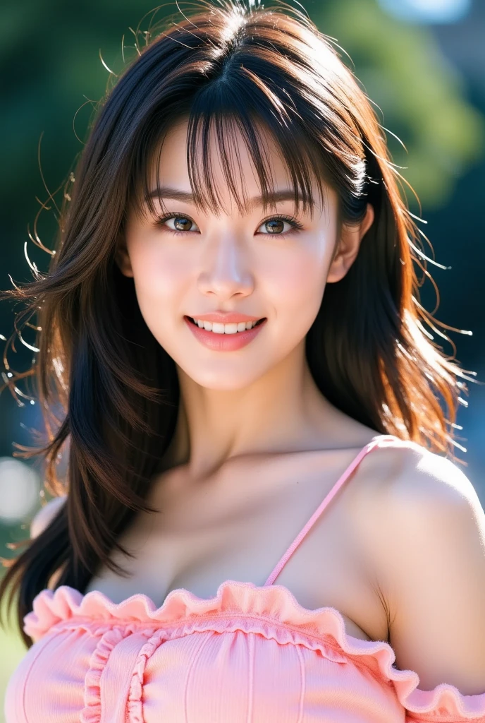 A very cute face like an idol、One 20-year-old woman with a youthful appearance、Smile a little、(Cleavage)、((Beautiful starry sky at night))、(((Textured skd, front lightindg, F/1.0mm, fujifilm G FUX50R, In Reg)))、((Very dark))、((Drawn angle of view))、RAW Photos、Genuine、live-action、(Artistic Expression)、High resolution、masterpiece