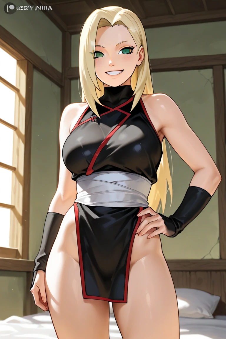 masterpiece, best quality, (1 girl), solo, wide hips, (huge breasts), slutty grin, young girl, wide hips, ninja village, nighttime, detailed eyes, blonde, elegant hair, open mouth, ((wearing a slutty ninja outfit)), slutty, (very long hair), ((hair over one eye)), ((hair covering one eye)), curvy, nice hips, kunoichi, ((ninja girl)), ninja outfit, midriff, short skirt, (fishnet), underboob, kunoichi skirt, blonde hair, fishnet bodycon, wide hips, voluptuous, mature, milf,
