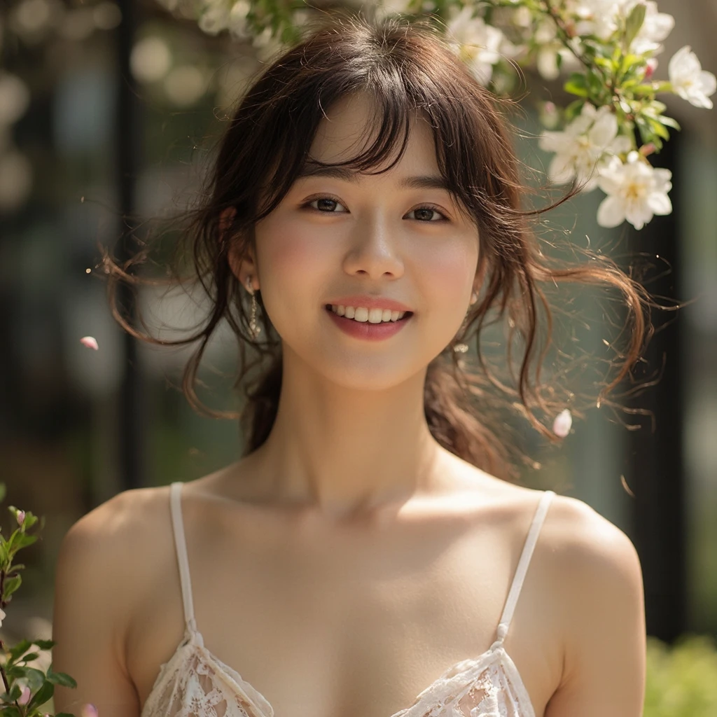 (Imada Mio:1.4), (Kim Jisoo:0.5), Photos of young Japanese women named Haruka Xuan Anh, 29 years old, Japanese beauty, nature face, cute face, brown hair, brown eyes, attractive lips, stunningly beautiful woman, posing like a professional model, feminine form, cleavage, stunningly gorgeous, smile, happy, cheerful, film photography, extreme detail, 4k, ultra hd, hyperrealism, trending on artstation, polished, photorealistic, backlight, hair light, 8k ultra hd., Passionately teen , Perfect body , ((Full body clothed view)), Tall , Skinny legs, Thigh big gap , Babe , Long legs , Beautifull , Diamond face shape , Doll facial features , Giant upturned eyes , Pale skin , Soft redish skin, long neck, Perfect round lips , Ultra detailed eyes , Large fluffy eyebrows, 25mm Diva black eyelashes , (Amazing facial features), Looking forward, True - Life , aesthetic studio room , Reflector light , Masterpiece, Realistic, Textured skin , Highest-quality , High Detailed photo , 8k, Canon EF 50mm f/1.8 STM, High detail RAW color art, animation, realistic, (((ultradetaled elegant, beautiful face))), white skin, (nature makeup), wearing black and white latex, farytale atmosphere, ((long brown curly hair)), (focus on face), (((pink rose garden and background))), (detailed skin, skin texture), (intricately detailed, fine details, hyperdetailed), raytracing, subsurface scattering, diffused soft lighting, shallow depth of field, photographed on a Canon EOS R5, 28mm lens, F/2.8, sharp focus bokeh