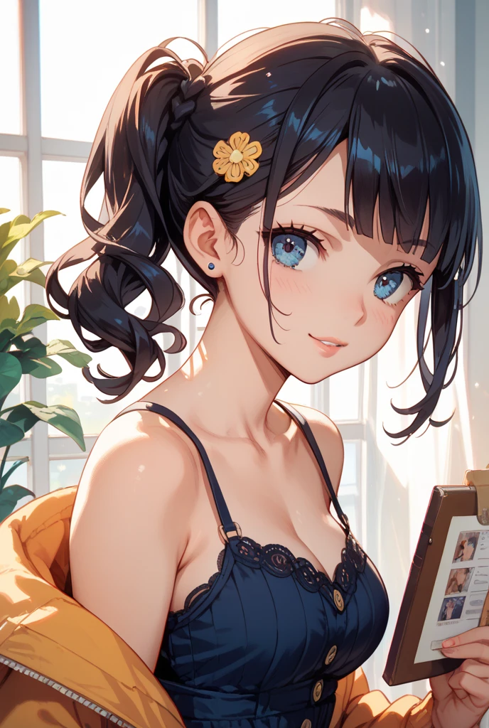 (Highest quality, masterpiece, Ultra-realistic), Beautiful and delicate15Year-old girl portrait, With a calm and gentle expression, The background is the bedroom in my own home.、I am studying hard at my desk.、Holding a pen、camisole、Bust is C cup