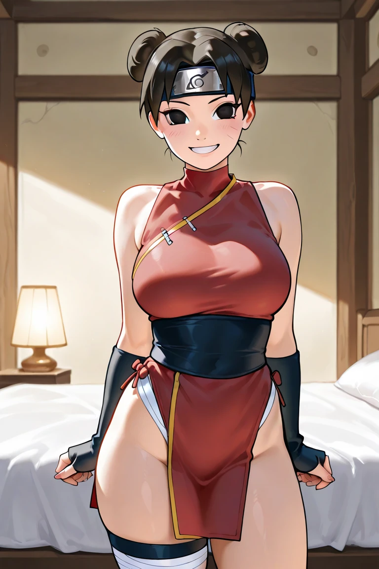 score_9, score_8_up, source_anime, solo, 1girl, tomboy, dress, annie leonhart, attack on titan, lole, young, ((aged down)), ikuchan, black hair, black hair, oriental, Chinese dress, short dress, short hair, indoors, boob window, pussy slip, french Barrett hat, fellatio