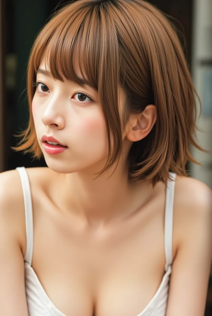 Highest quality, Face Focus,((nipple)), Big Breasts,Soft Light, Ultra-high resolution, (Realistic:1.4), RAW Photos, 1 Japanese girl, alone, cute, (A shy smile:0.5), (Brown eyes, Light in your eyes), Beautiful face in every detail,,(High resolution detail of human skin texture), (Medium Bob Hair), break, blue sky,Best,Nogizaka46