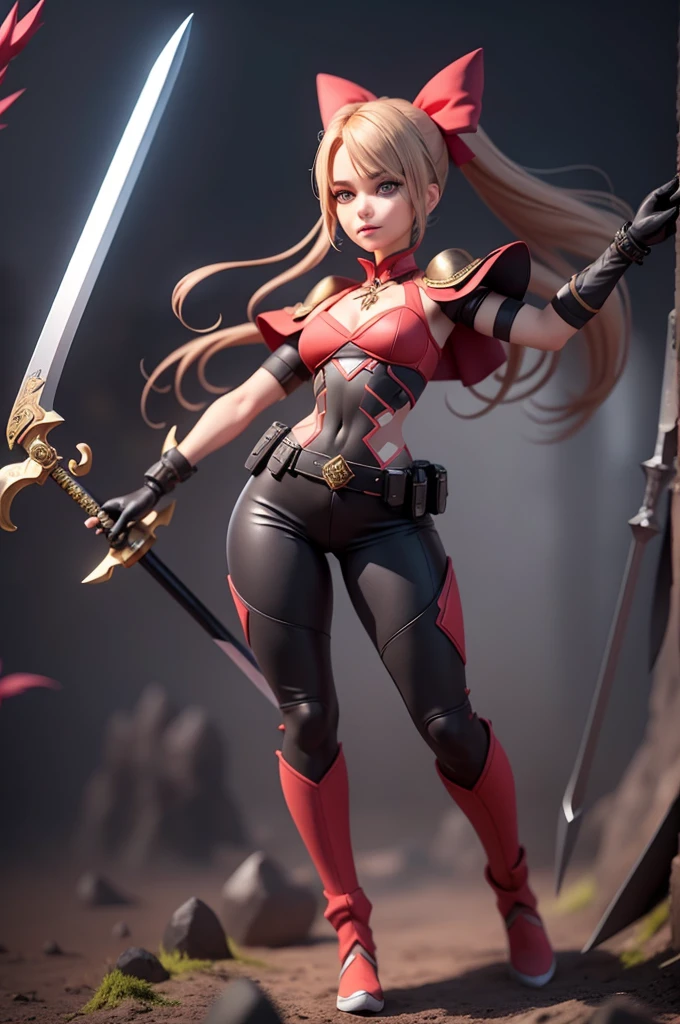 Mini Dragon, alone, Ray Tracing, Estilo 3D, 3DMM, whole body, (bodysuit swing),(Dar red dress), Overall view,((Poses for each photo)), Overall view, Hearts of the Kingdom-style outfit,((1 personのポーズ)), Overall view, Metroid, ((With a futuristic sword)),Ultra-Realistic Skin, (Big Breasts)、1 person、Background is white