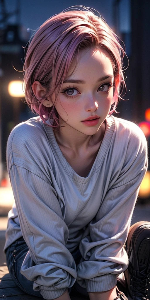 masterpiece,best quality,photo realistic,asda,face,1girl,head,thick lips, pink hair,sitting ,wet,shiny skin, mix4,