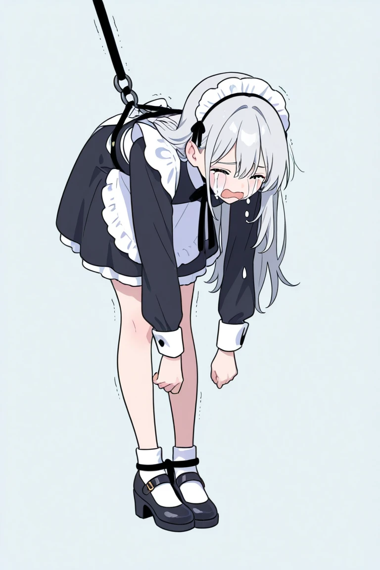 Anime, girl, cute girl, slave, maid, maid uniform, shoes, slave collar, shackles, cold, runny nose, nasal mucus, snot, snot from the nose, handkerchief, you need to sneeze, sneeze yourself, sneeze snot from your nose, desperately want sneeze, cover your nose with your right hand, urinary incontinence, peed, need to pee, pee yourself, pee, pee yourself, cry, really desperately want to pee, scat, diarrhea, crap yourself, need to poop, need to poop, poop in your panties, poop yourself, poop, sneeze, pee and pee yourself: 1.3), desire to sneeze, desire to pee, desire to poop tightly covering the perineum, knees together, feet apart: 1.6), (hand between legs, leaning forward: 1.3), (shaded face, despair, anxiety, sigh, full face flush, embarrassment, looking away: 1.5), (girl can't stand up straight: 1.5), full body, (ultra detailed face, best quality: 1.5), ( from the side), standing, living room, full height. Pee on the floor and pooped on the floor