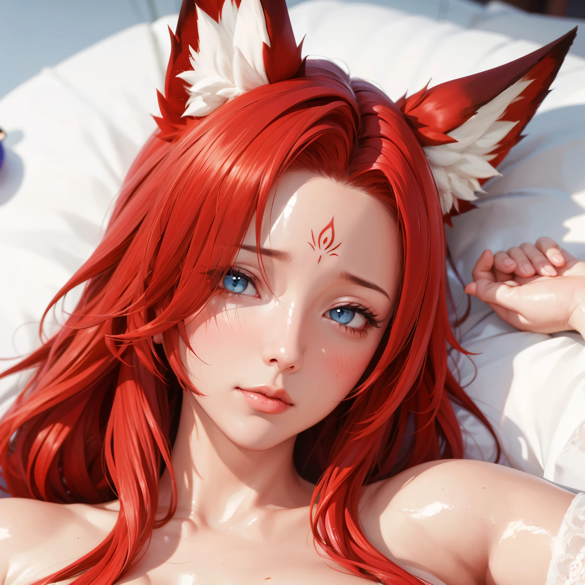 The best definition,(1 teenager) High Definition, kitsune ears, tribal tattoo, flirty girl, Small breasts add_detail, magician girl add_detail, sensual pose, horny girl, with a sarcasm expression he puts his hands to his face with a mischievous expression he adds_detail, detailed pupils, deep blue color add_detail:1, full body sensual pose
