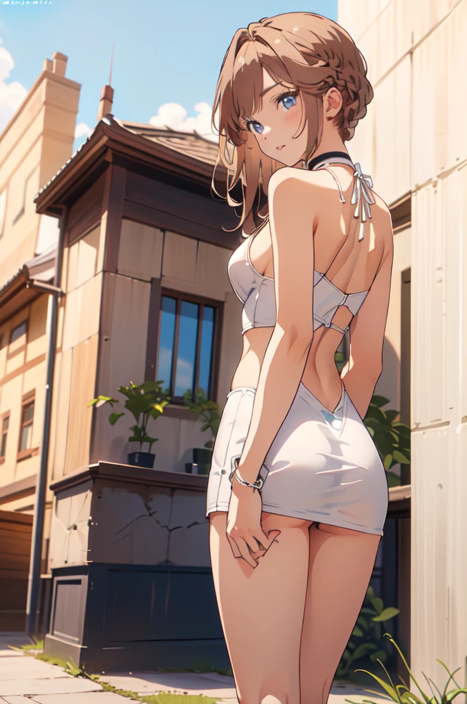 (masterpiece, best quality, detailed), 1girl, solo, looking at viewer, nanakn, 1990s (style), retro artstyle, hair ribbon,
<lora:virgin killer sweaterFP16_82431:0.8>, virgin killer sweater, backless outfit, <lora:FittingRoom-10:0.6>, fitting room, curtains, dutch angle, bent over, from behind, legs together, arm support, looking back, ass grab, parted lips, nose blush, embarrassed