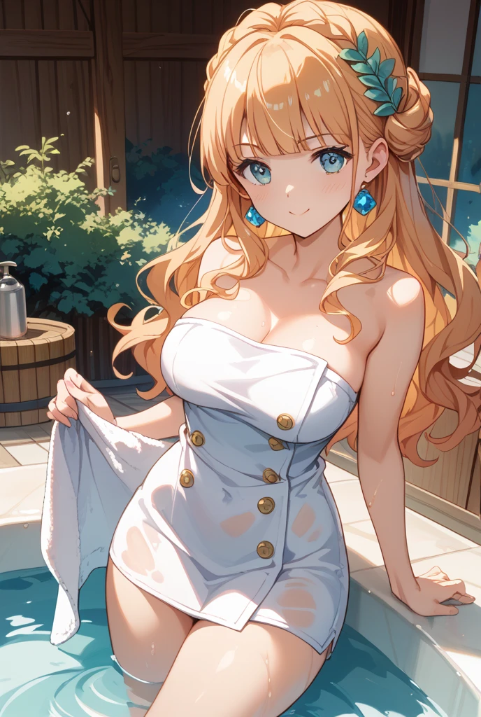 blonde very long hair, red eyes, wearing a sexy blue dress, side slit, ultrasharp, looking at the viewer, ((best quality)), ((masterpiece)), (detailed), perfect face, big breast, sexy body, sexy woman besides her, hugged, An anime scene of two girls hugging and kissing intensely, with hearts and sparkles floating around them as they stand in pool of water