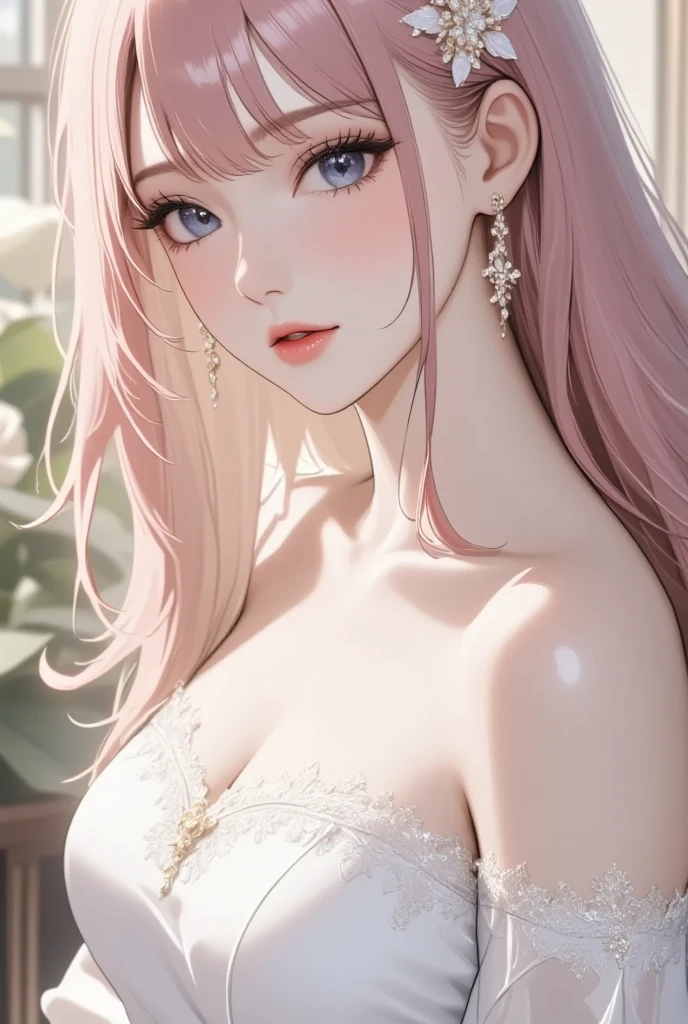 animemanga girl,long whitr hair,Pink dress,Butterfly headdress,耳Nipple Ring,pearls necklace,Pearl bracelet,dreamy background,Beautiful anime CG art,GameCG,realistic anime 3D style,
anime styled 3d,3 d anime realistic,3d anime girl,Guviz-style artwork,Realistic young anime girl,Guviz,Beautiful anime style,best qualtiy,super detailing,Good atmosphere,delicated,cg render,detail render,(Delicate facial portrayal)(Fine hair portrayal)(highest quality)(Master masterpieces)(High degree of completion)(a sense of atmosphere)8k wallpaper,tmasterpiece,ultra - detailed(half-body portrait)
