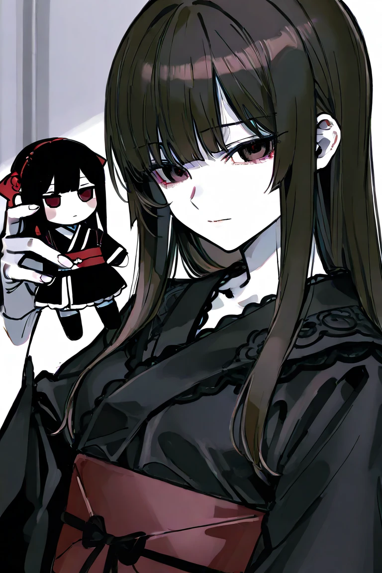 lucifer \(umineko\), red eyes, black hair, hime cut, straight hair, red jacket, cropped jacket, white shirt, undershirt, collared shirt, frilled leotard, garter straps, black thighhighs, (((umineko no naku koro ni))) sadistic smile,deep shaded face,,smile worst,worst ridecule,evil moukery,,,two hands,five fingers,black background,A face full of evil,Too evil ridicule,two legs,