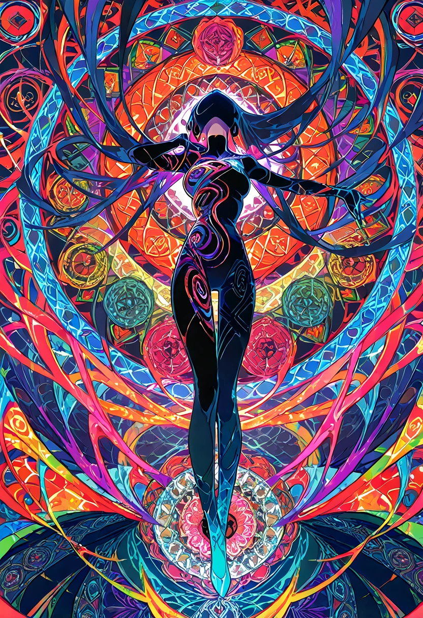 Highest quality、Tabletop、1 Female、solo、20-year-old,(Abstract art:1.4),(Psychedelic Theme:1.4),(Blue World)、There&#39;s a beautiful woman in the center of the world,A ray of light spreads