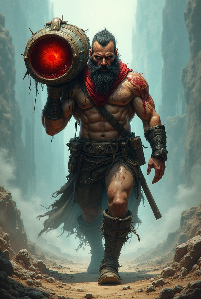 Harmonious orc with a pet rat and a goddess whispering in his ear with a trident-shaped symbol that is a red curse that is spreading throughout his body and a goddess, Make the mark on your back