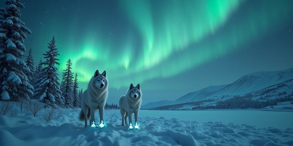 ๐บ Spirit Wolves in the Northern Lights โ Fantasy Realism Prompt - SeaArt AI