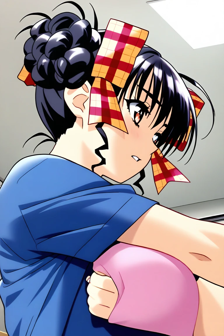 Close one eye, open mouth, stick out tongue, blowjob, milky liquid, facial bukkake, Yukari,One girl,alone,retro artstyle,White Background,ponytail,Bunny girl simple background,Tea hair,1990s (style),Long Hair,Brown eyes,Head tilt Big breasts Thighs Sailor uniform Naked lower body No skirt