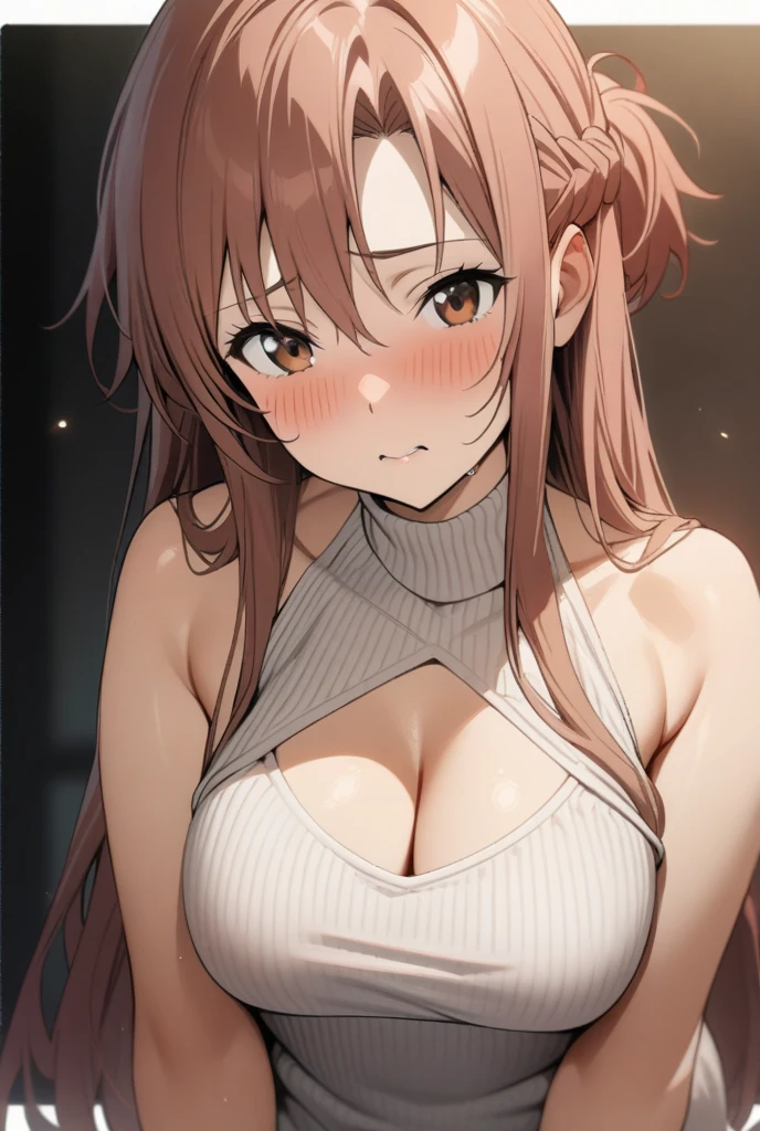 makima, makima, long hair, bangs, (large breasts:1.2), (yellow eyes:1.2), braid, red hair, braided ponytail, ringed eyes, BREAK navel, cleavage, swimsuit, collarbone, thighs, BREAK beach, sunny weather, BREAK looking at viewer, from above, BREAK (masterpiece:1.2), best quality, high resolution, unity 8k wallpaper, (illustration:0.8), (beautiful detailed eyes:1.6), extremely detailed face, perfect lighting, extremely detailed CG, (perfect hands, perfect anatomy), hands behind back