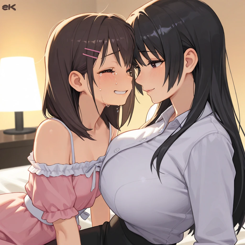 1man and 1woman having sex,mature woman,doggystyle,rolling up eyes,flying heart-shapes,shaking effect,black hair,saliva,gigantic buttocks