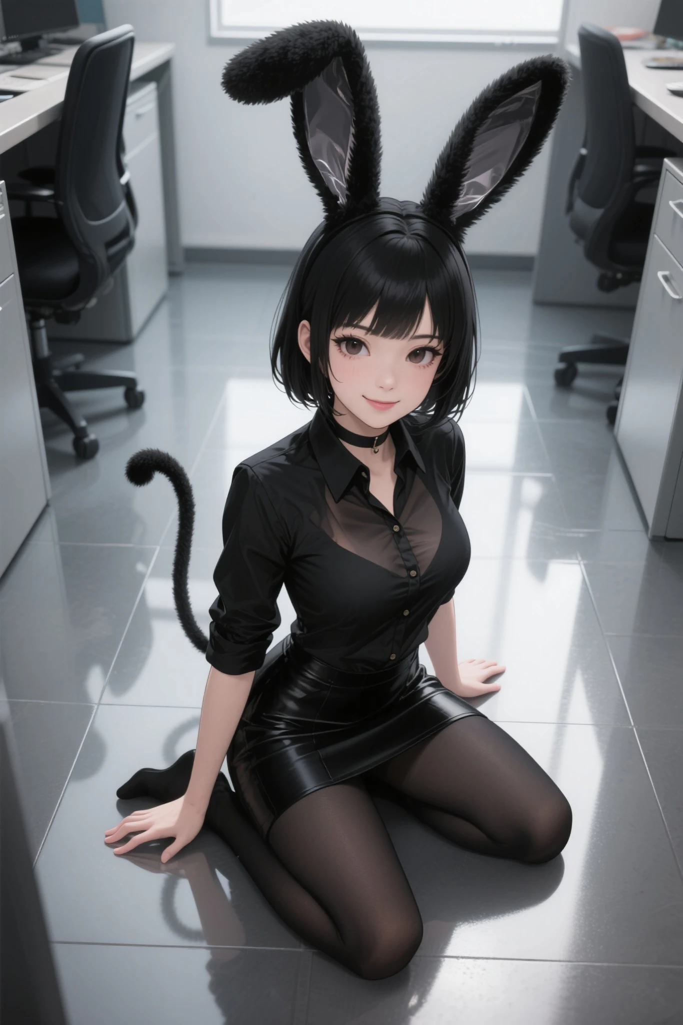 black hair, hair bobbles, wince, longeyelashes, solid circle eyes, fake animal ears, light smile, ear blush, fang, sexy girl, biggest boobs, revealing outfit, Surrealism, drop shadow, anaglyph, stereogram, tachi-e, pov, atmospheric perspective, 8k, super detail, ccurate, best quality, UHD, masterpiece --auto