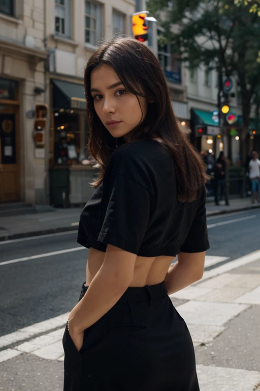 (la plus haute qualité: 1.2), (Réaliste), (Réaliste: 1.37), Ultra haute résolution, 1 fille, Africaine, Mignon, Corp complet, Uniforme écolière, debout dans la rue