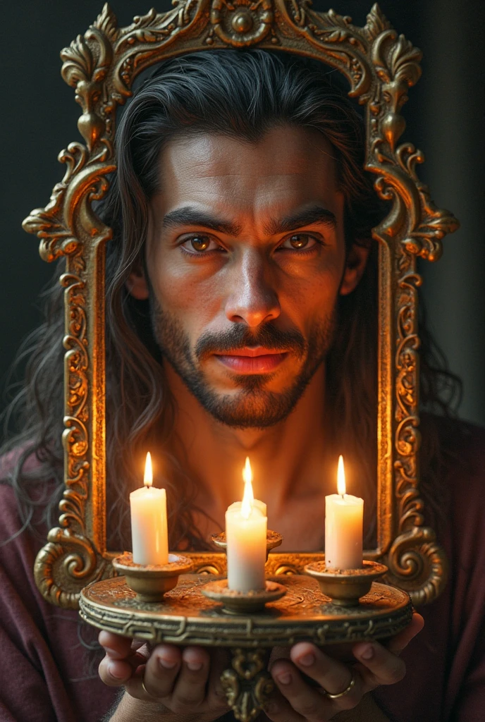 Homem bonito, cabelo longo, sozinho, vampiro, rei coroa