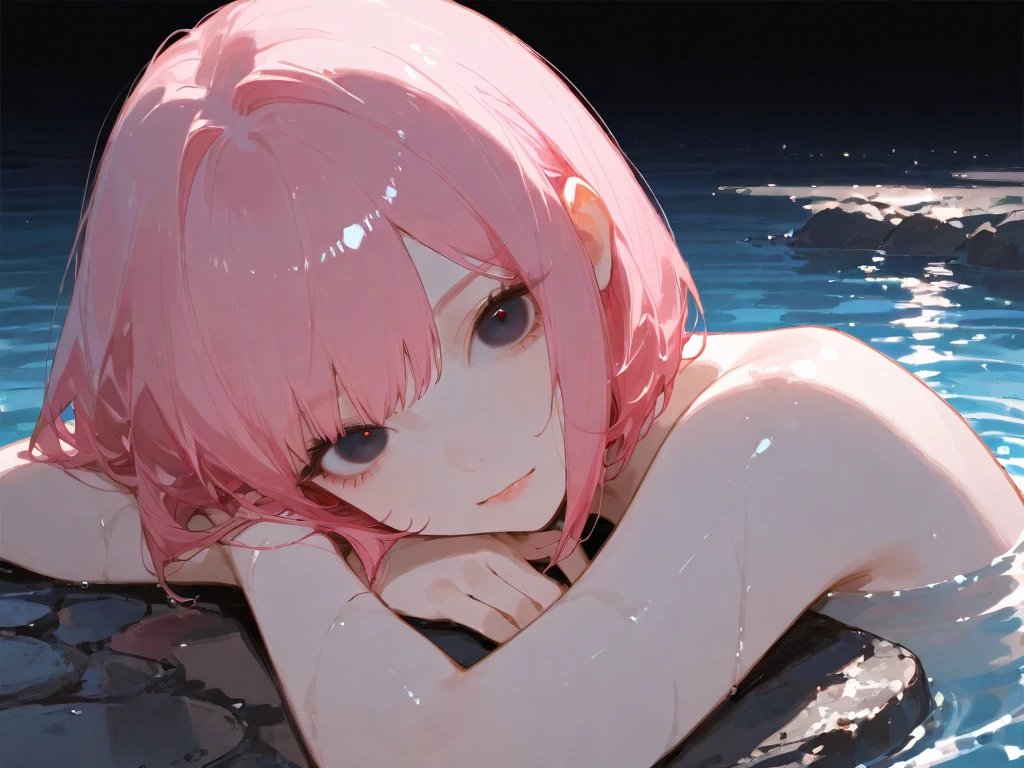 (masterpiece),In the sea,One girl, Completely naked,Expose ,Medium Hair, Pink Hair, smile, Medium chest, Boobs exposed,Particles of light, Speckled sunlight