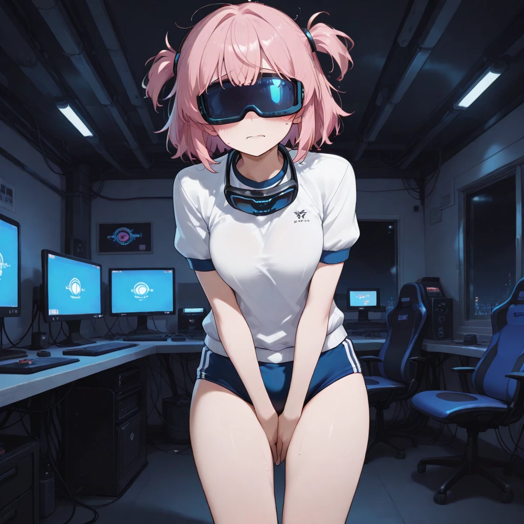 masterpiece, Top quality, Ultra high definition, Maximum resolution, Very detailed, (1 girls) , pinkish red hair(blue highlights) , cyan left eyes, blue right eye, teenager, costume with light pink accents, (jacket white color), (solo), multicolored hair, ahoge, thigh straps, medium breasts, mismatched pupils, multicolored eyes, high quality, best quality, ((nipples)), (blush) , embarrassed, ((night city)), full body, ((troubled face)), ((twintail)), ((naked)), thighs thighs, realistic, extremely detailed, breasts view, angle from below, wide hips, bare foot, no panties, sitting, staring at audience, closer to audience,