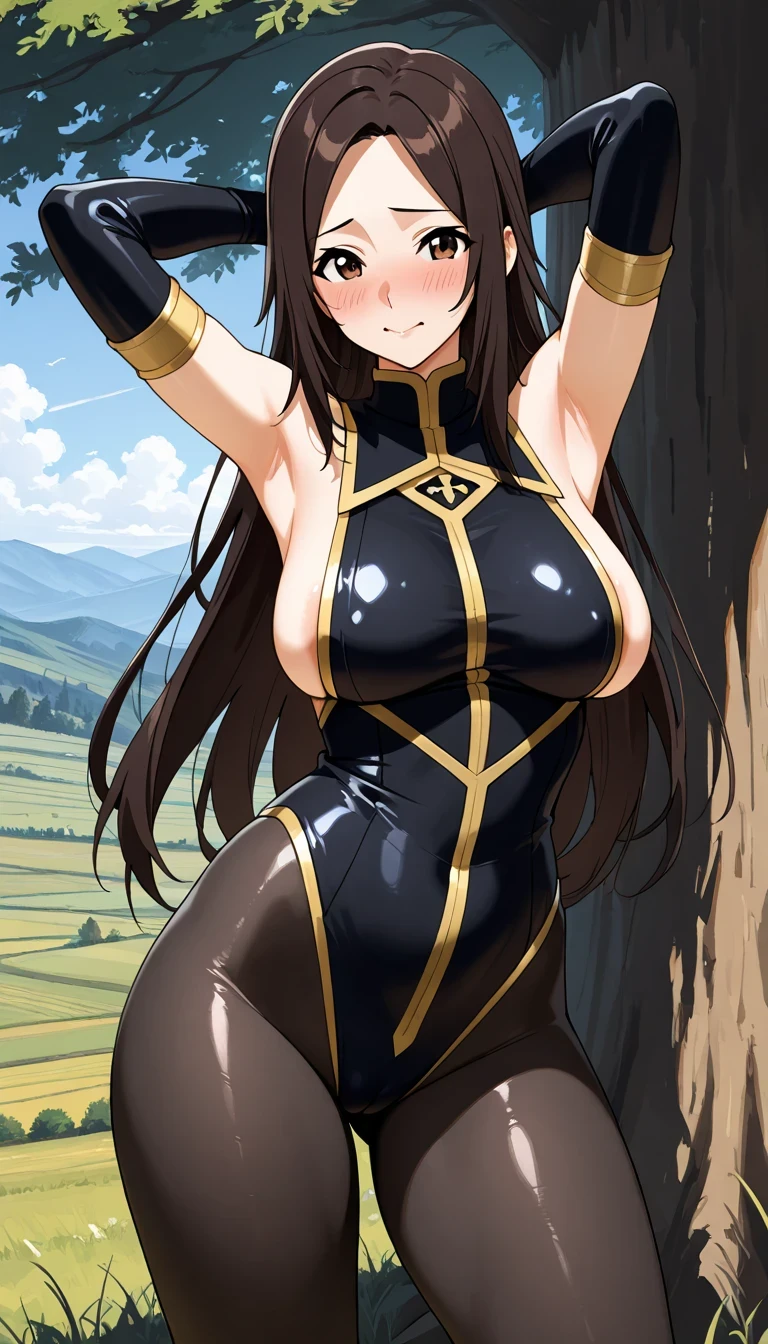 walking in forest at day background, trees, forest,
cowboy shot, Annerose,
black outfit, bodysuit latex,
black_hair,yellow_eyes, long_hair, hair intakes,
1 girl, 35yo,mature female,Beautiful Finger,Beautiful long legs,Beautiful body,Beautiful Nose,Beautiful character design, perfect eyes, perfect face,
looking at viewer, (big_yellow_eyes:1.0),(sad face:1.3),
NSFW,official art,extremely detailed CG 8k wallpaper, perfect lighting,Colorful, Bright_Front_face_Lighting,
(masterpiece:1.0),(best_quality:1.0), ultra high res,4K,ultra-detailed,
photography, 8K, HDR, highres, absurdres:1.2, Kodak portra 400, film grain, blurry background, bokeh:1.2, lens flare, (vibrant_color:1.2)
(Beautiful,large_Breasts:1.4), (beautiful_face:1.5),(narrow_waist),
