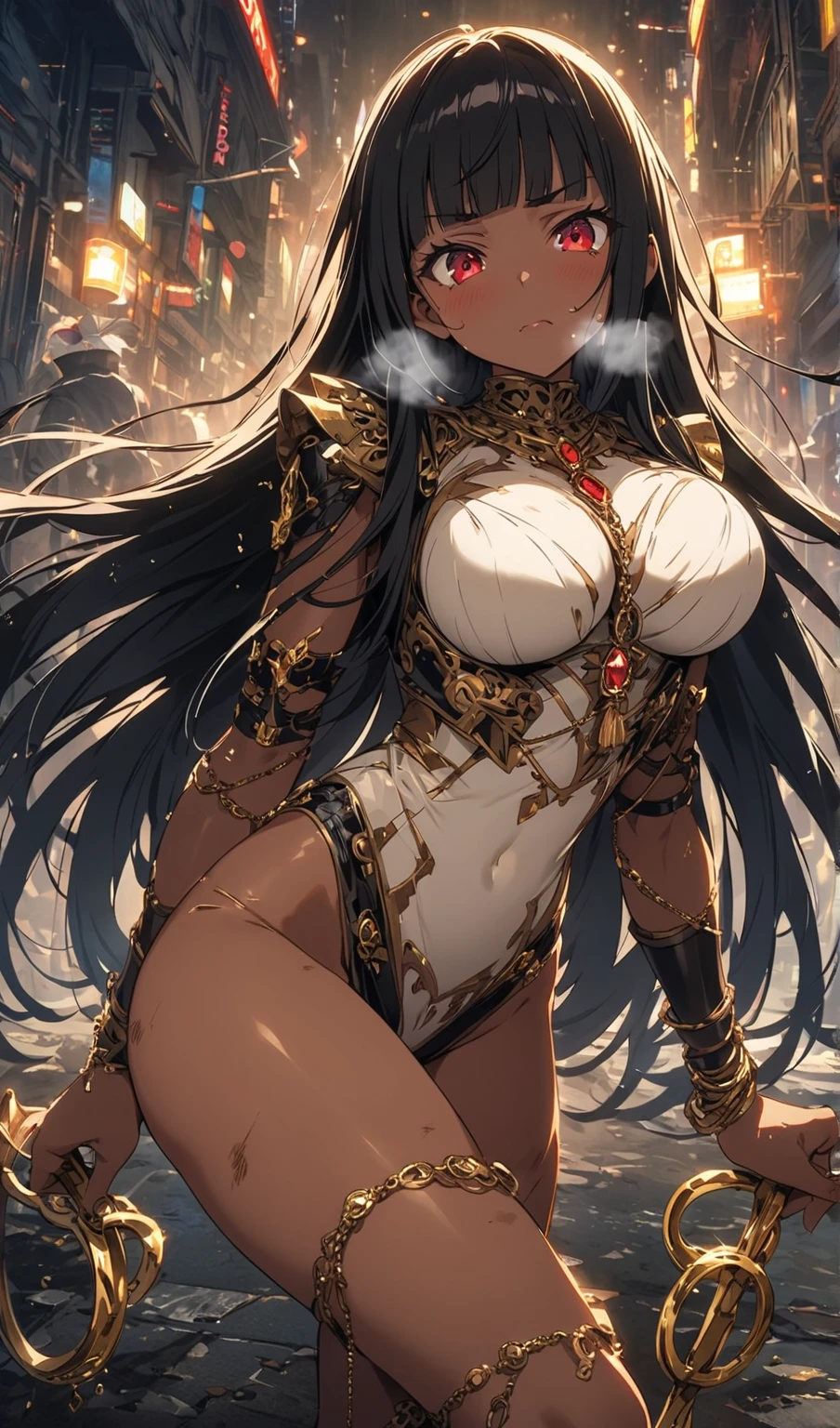 Highly detailed CG unit 8k wallpaper, masterpiece, High resolution, highest quality, highest quality real texture skin, Super Real, Digital Painting, Best image quality, 最High resolution, 8k, ((Highly detailed eyes and face)), 1girl, Beautiful eyes every detail, Full Body Shot, (profile, from side, acrobatic pose, ), (((Saggy breasts, Gravity-dependent breasts, long chest, Heavy chest, ))), ((disproportionate breasts, huge breasts, sagging breasts, gigantic breasts, erect nipple,)), (Tube top, Loincloth), Chinese style embroidery, Barbarian, Bandit, Villain, evil smile, Genghis Khan, black hair, white,