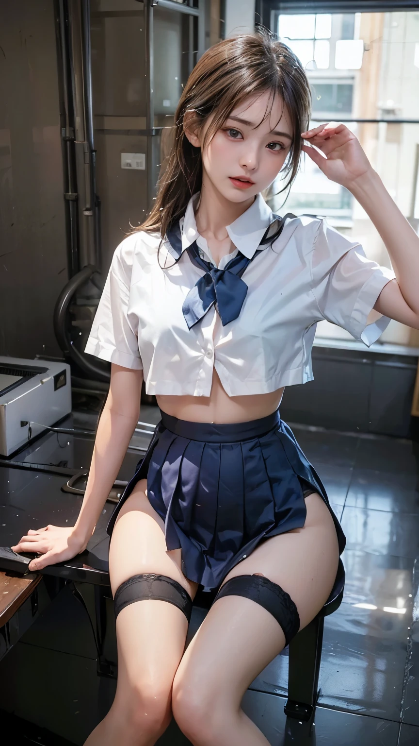 Dark blue high socks,Real、8k,masterpiece,Perfect human body,8 heads,(RAW Photos:1.2)、(Realistic:1.4)、The beauty of beautiful details　Laughter、BIG ASS、bionde、((I can see your pants))(Panty shot)Earrings　eyelash　Beautiful and detailed、Large file size、Very detailed、High resolution、Transcendental beauty　Highest quality、masterpiece、、((See-through,Frills,lingerie))、Very detailed performance, In detail、Highly detailed facial cinematic lighting、17-year-old girl、positive、((Dynamic pose)))、(Lean back:1.2), (Open Stance))、(From below:1.5), (Under the skirt:1.5), Check Pleated Skirt、Sexy upward glance, (Spread your legs and show me your panties:1.5), (Black See-through Panties:1.5), (Low rise:1.5), (Long white hair:1.5), (Healthy Body:1.5), (High leg tiny panties,,,,,,:1.5), (Looks like see-through panties :1.3), (Pubic hair is visible:1.5), (Browsing Caution:1.5), (Shyness:1.5), (Black long boots:1.5)((Big Breasts:1.7))((orgasm:2.2))Thick vagina,wet vagina