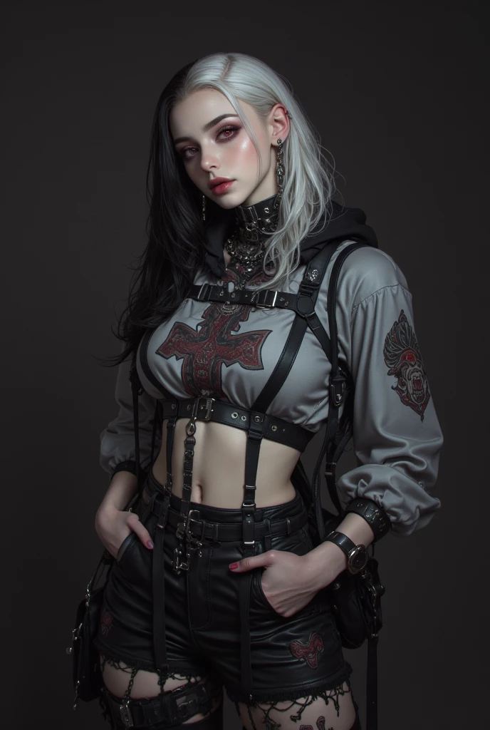 a close up of a woman in a short skirt and shirt, skulls on their hips, top model Gothic muito lindo, Goth girl, beautiful necromancer girl, Goth girl, seductive cyberpunk dark fantasy, adorned with demonic skulls, Gothic, Heavy Metal Style, vibrações de terror Gothic, anime skull portrait woman, beautiful necromancer girl