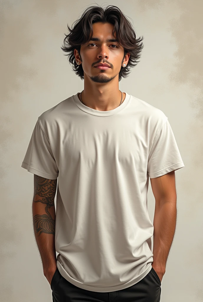 handsome man around 50 years old wearing jeans and thank top on a neutral background