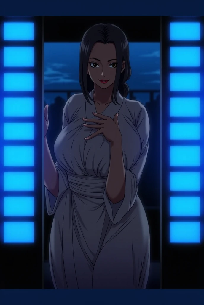 (night:1.7), Japan, Tokyo, City view, in front of the window,
looking at the viewer, (fascinating look:1.2), Happy, 笑face,
(white_kimono:1.3),cleavage,
black_hair, length_hair, hair_pulled_return,Broke up_lips,purple_eye, Braid,
1 girl, 24-years-old,mature woman,beautiful Finger,beautiful length legs,beautiful body,beautiful Nose,beautiful character design, perfect eye, perfect face, perfect fingers, perfect hands, Perfect chest, perfect body,
looking at the viewer, in the center of the image,
NSFW,official art,highly detailed body, exteremly detailed face, extremely detailed hair, extremely detailed eye, wallpaper, perfect lighting,colorful, bright_front_face_lit,
(masterpiece:1.0),(Highest_quality:1.0), 超High resolution,4k,super detailed,
photograph, 8k, HDR, High resolution, disorganized:1.2, kodak portrait 400, film grain, blurry returnground, Bokeh:1.2, Lens flare, (lively_color:1.2)
(beautiful,big_chest:1.4), (beautiful_face:1.5),(narrow_waist),
