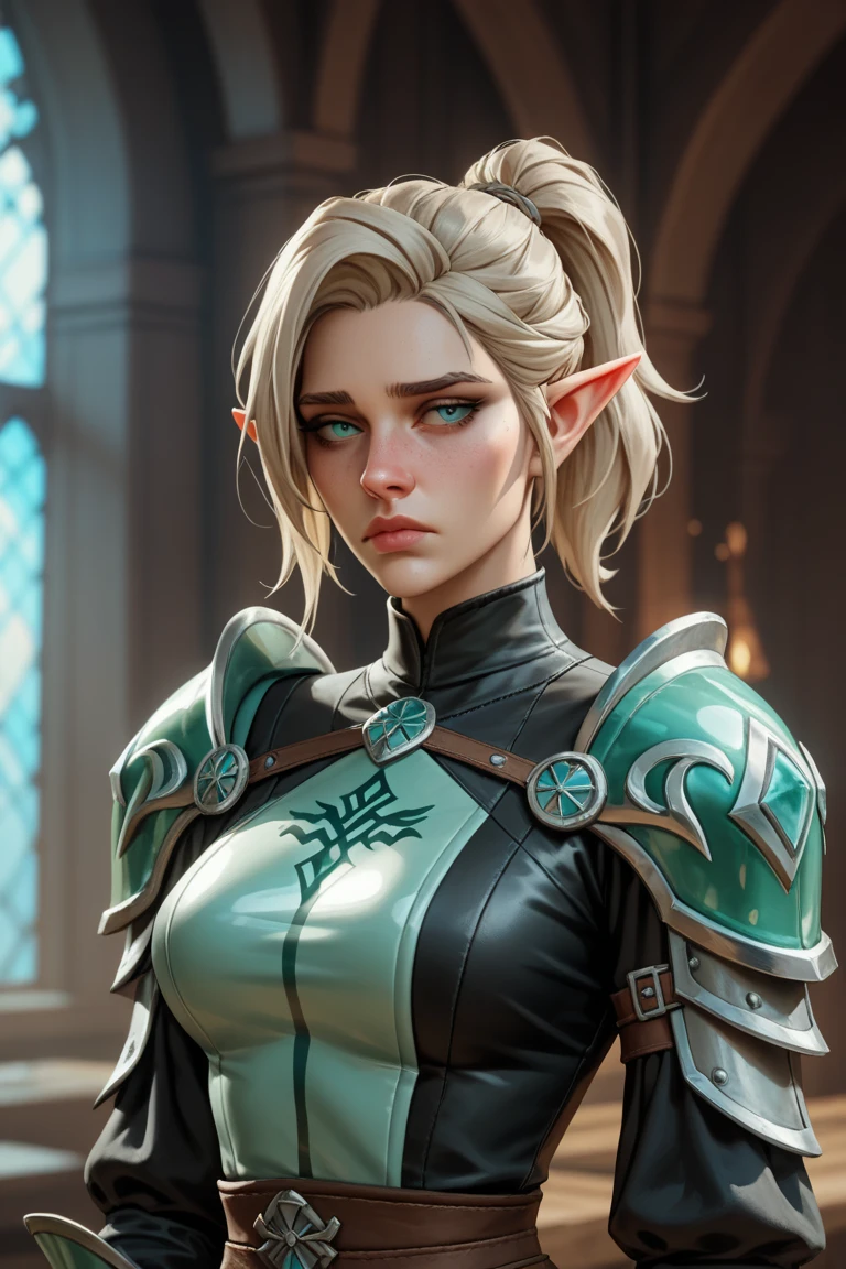 realistic portrait of cute mature woman ((green skin color)) cute smile, ((standing on stone wall)), wearing armor, short hair mega hair, pixie cut, background dark lighting, close-up, detailed facial details, perfect face, sharpness, trend art, sharp facial details, ultra high quality, line art, high fantasy, exquisite, 4k, 8k soft lighting, dreamy --iso 100, anime, line art (extremely detailed 8k wallpaper), a portrait of a noble lady, the lord of the castle's wife, wearing a golden plate armor, dramatic lighting and shadows, 8k resolution, intricate, high detail, dramatic, knight, solo female, hands resting on sword, full body, stern look, pixie cut, gauntlets, gloves, breastplate, shoulder armor, black gloves, serious face, green skin, gobgirlz, goblin, orc, half-orc, goblin girl, goblinoid, tough, stern, (((white hair))), suit of armor, sword sheathed on back, thick waist, huge tits