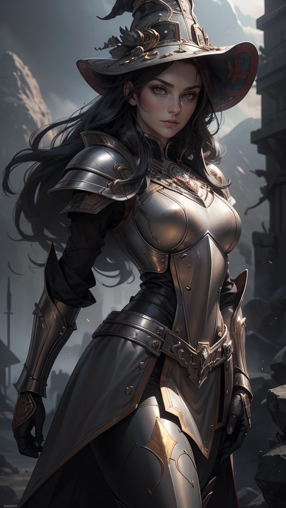 Realistic lighting, Top Quority, 8K Resolution, (masterpiece: 1.3), (Clear focus: 1.2),1 Girl, delicate face, big double eyelids, Sexy expression, Body perfect anatomy, (perfect body: 1.6), (large chest 1.7), long and dark brown hair, (best chest: 1.8), armor, long knife, magia, exterior, (night: 1.1 ),1080p, hyper HD, textureskin, super detailed, best quality, high detail, highest quality.
