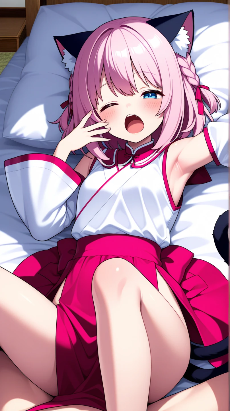 (best quality, masterpiece:1.2), ultra detailed, extremely detailed eyes and face, natural skin texture, detailed skin, natural lighting,
chibi, 1 girl, , early teens, (cut twintails, pink hair, shiny hair,
small breasts,
BREAK cheerleader, white and red crop top, white and red sleeveless shirt, midriff, red miniskirt, red pleated skirt,
BREAK (orgasm face, closed eyes, aroused, open mouth, gasp, blush cheeks, saliva trail:1.2),
BREAK (vaginal penis:1.2), (a man), hetero, (girl sit astride on man), (girl on top), (girl spread legs), (intense Sex:1.7), (cum out:1.2),
bedroom, bed, from below,