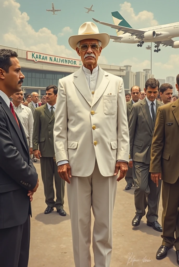 Quaid e Azam Muhammad Ali Jinnah at Karachi airport