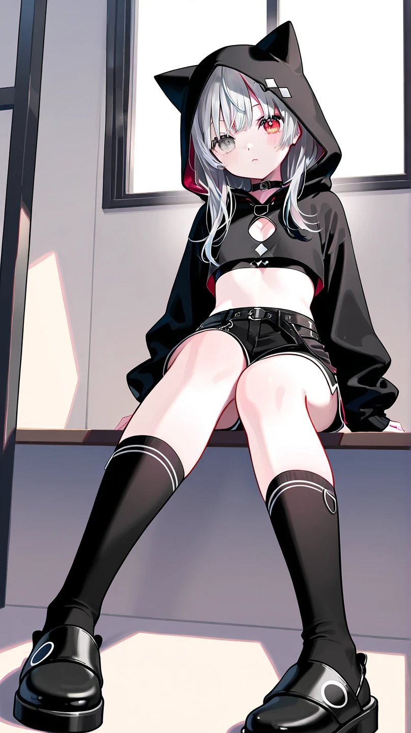 Dark style, black hair, white skin, red eyes, long hair,,underwear,succubus,sitting,Sweat,Soaked,transparent,sofa,Playful