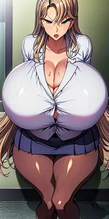 Yamato, big breast, big thigh, no clothes , screaming in pain, pussy covered cum, wearing javannese indonesian kebaya, sitting on the desk, squat, classroom