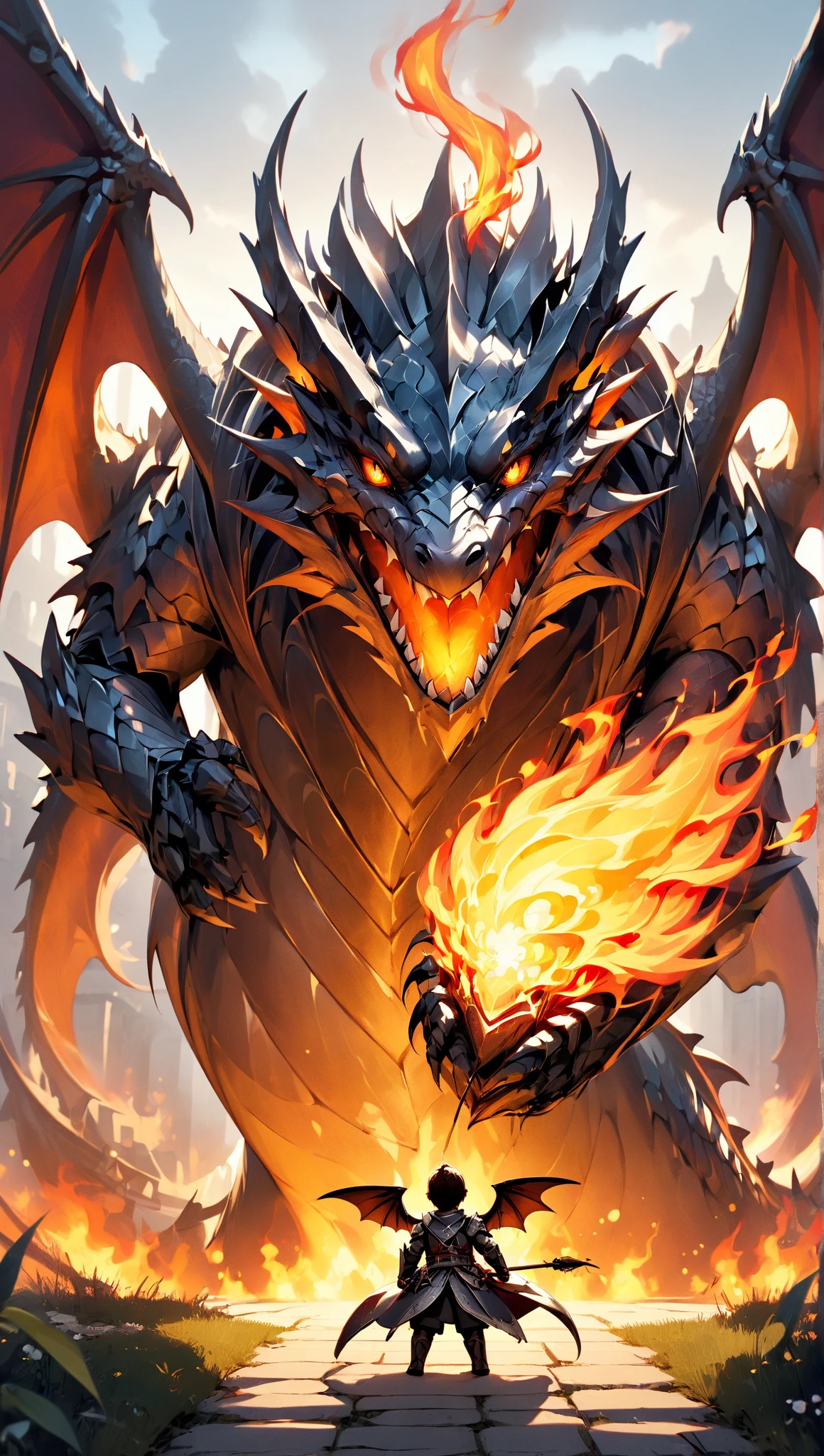 Monster dragon with flames