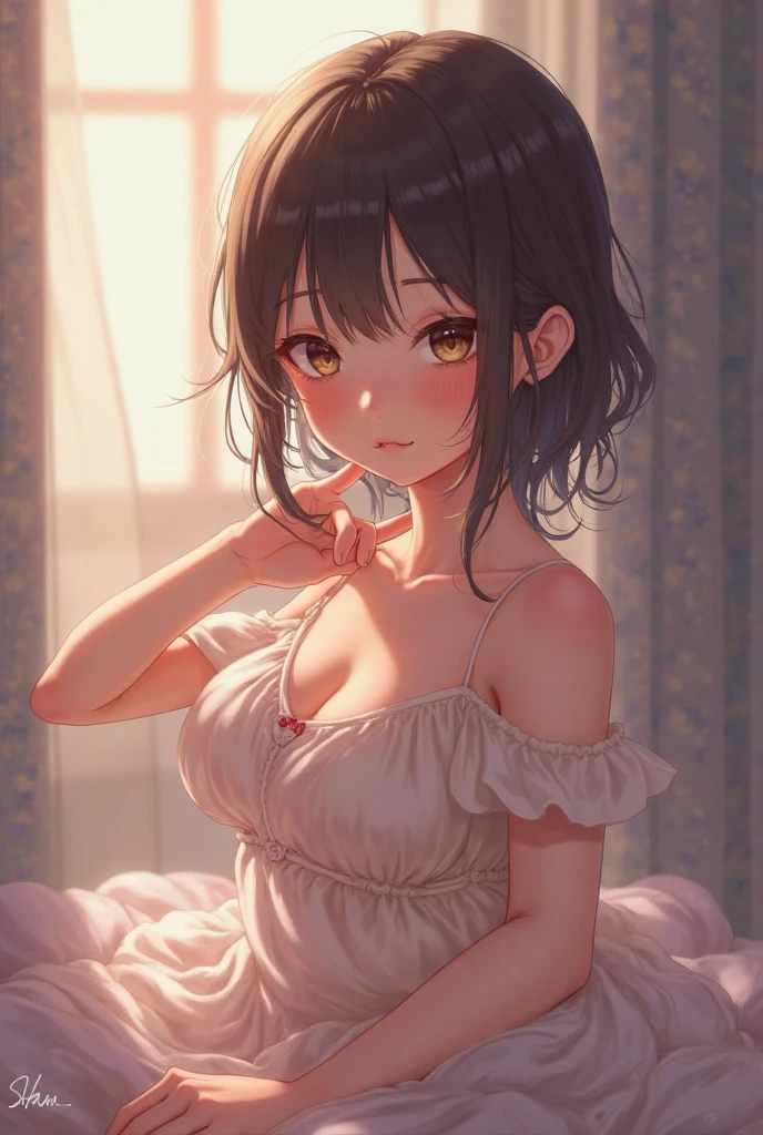 1girl,face out of frame,close up  viewer,bare_shoulders, blush,white bowbra,breast,closed_mouth, collarbone,looking_at_viewer,simple_background,small_breasts,solo,underwear_only,sun light,