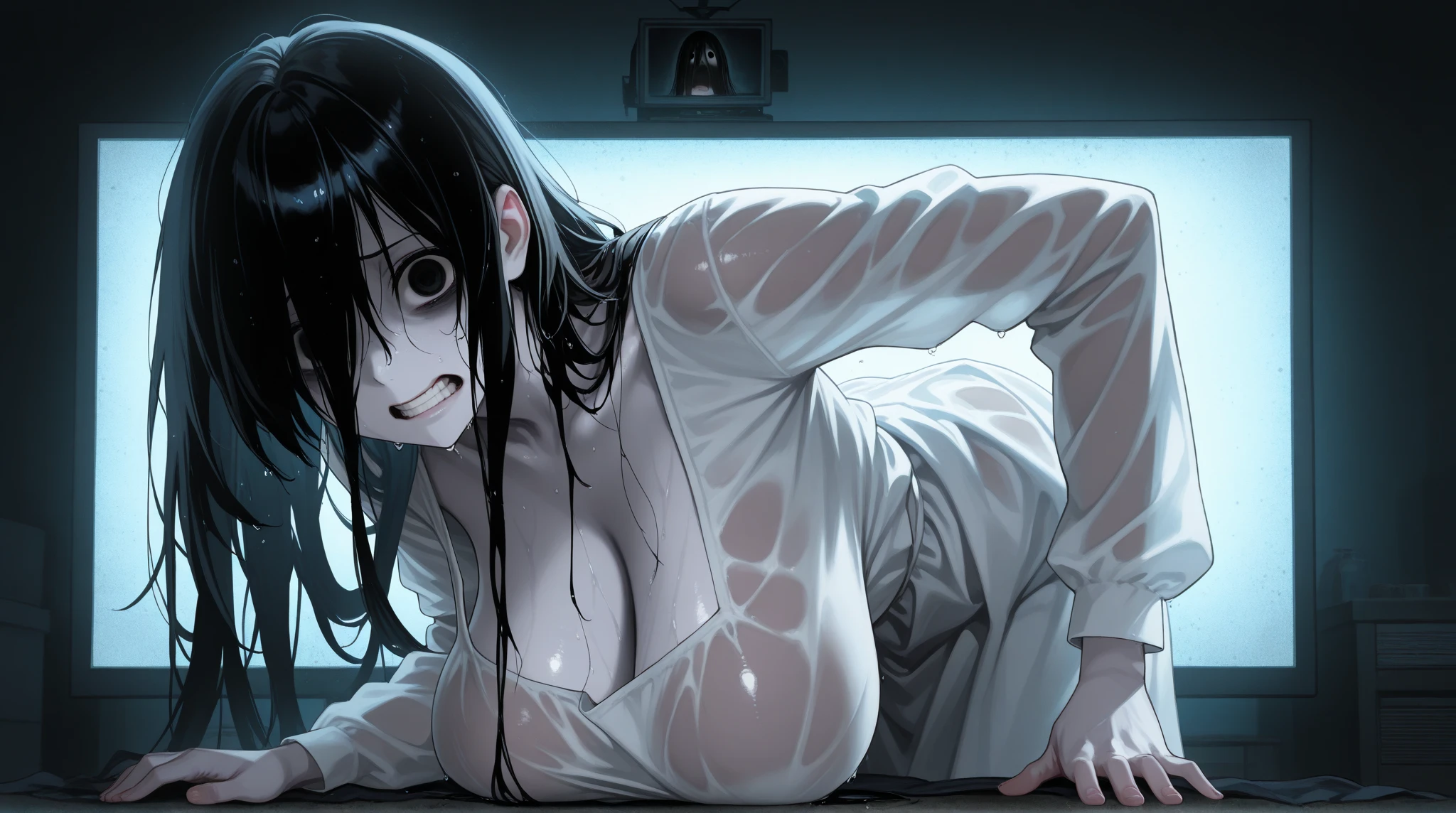 full body looking at viewers, (sexy woman tied down in a chair:1.2), extremely detailed, photorealistic, highly detailed face, beautiful detailed eyes, beautiful detailed lips, extremely detailed breasts, torn clothes, scared expression, (severe injuries1.5), dramatic lighting, cinematic composition, dark and gritty atmosphere, muted color palette, chiaroscuro lighting