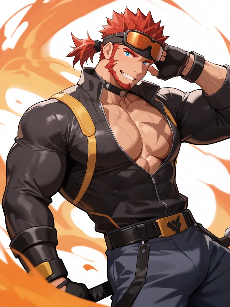 Muscular Bowser, furry, Long hair, black open cut sleeveless gym shirt, shorts negros