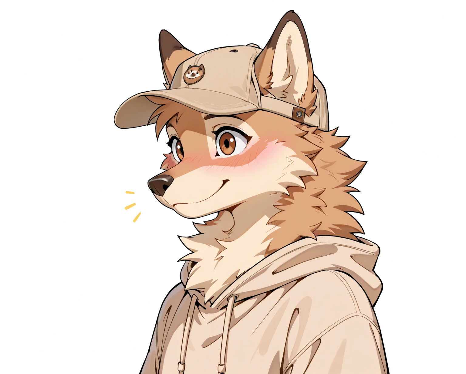There is a little brown bear with a hat and a green shirt, Has glowing blue eyes, Handsome portrait, furry , with glowing eyes, sad expressions, Large glowing sad eyes, professional furry drawing, Shadow art style, Moe,brown bear,male people