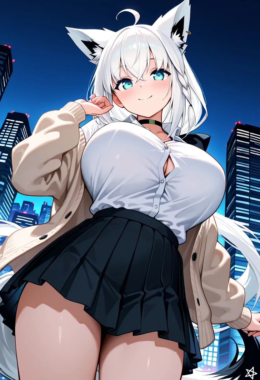 (tuxedo jacket), (white leotard), smiling(short height)(young girl), (black bunny ears), (huge round breasts)(big boobs), narrow waist, belly button, small hips, (bare hips), (thin legs)(bare legs), (thin thighs)spread, (white high-heel), (silver ponytail)(white ribbon), (Highly Detailed CG Unity 8K Wallpaper) (Better Quality) (Better lighting)