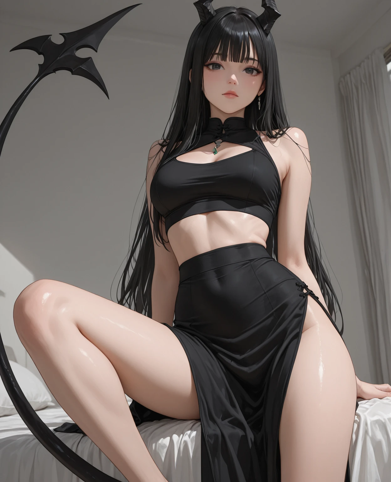 top-quality、Photo Quality、Precise depiction、Structurally correct limb position and orientation of humans、Beauty with long black hair、fashion modell、Eyebrows of the same color as the hair、Luxurious bedroom with night view of the city、Sleeping in a snow-white bed、No Underwear、beautifully stretched legs、Spread your legs wide from side to side、Show off the inside of the thigh、Yukata gets wet with sweat and sticks to the skin、1 white thin see-through yukata、large full breasts、The color and shape of the tip of the chest is visible 、You can see the color and shape of the areola、Looks a lot of pubic hair、The entire chest shows through、female with long black hair、detailed long black hair、Ilya Kuvshinov with long hair、goddess of Japan、long curvy black hair、[ 4 k digital art ]!!