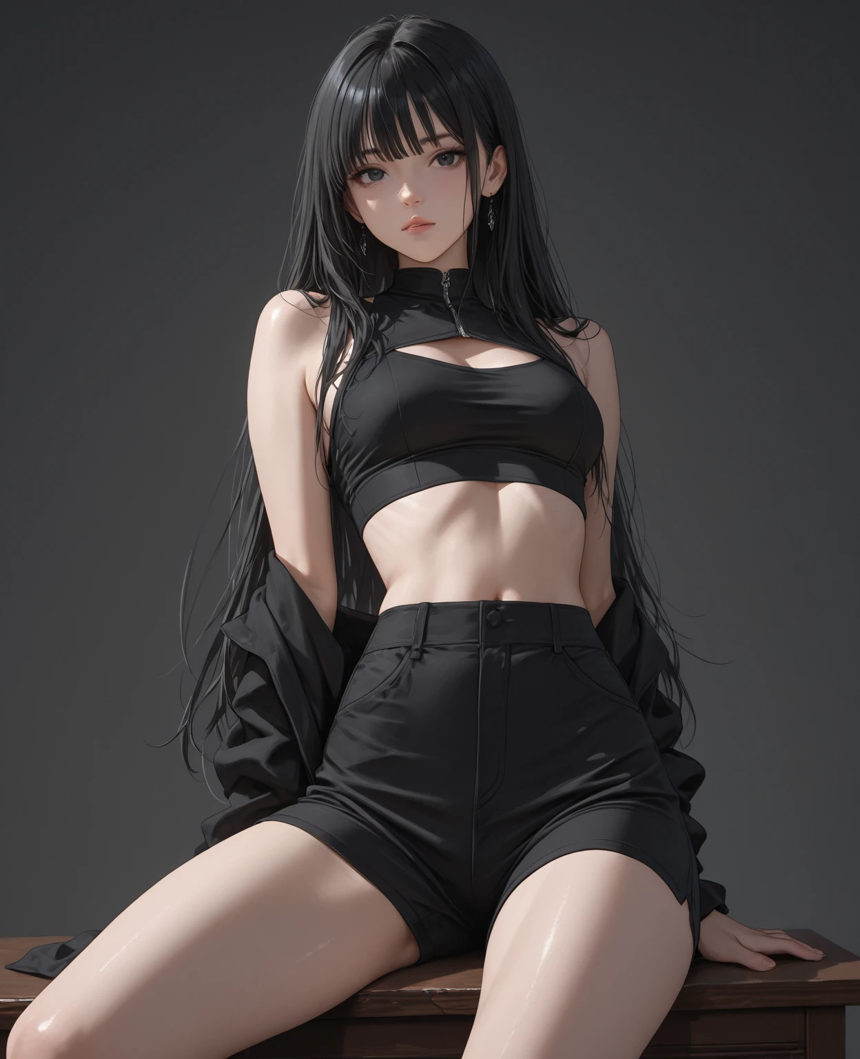 24-year-old Caucasian woman、Hair color is brunette、Eye color is blue、Longhaire、my hair is wavy、wearing eye shadow and lipstick、A slender、a smile、Beautiful breasts、She's wearing a small T-shirt that shows her underboob.、My abs are cracked、I can see the navel、She's wearing a tight skirt with a deep slit.、I'm wearing lace-up sandals、on an old concrete wall、a smile、